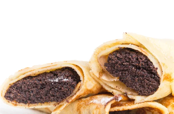 Russian pancakes stuffed with poppy seeds. — Stock Photo, Image
