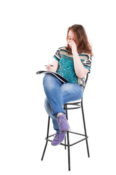 Beautiful redhead plus size model with folder. — Stock Photo, Image