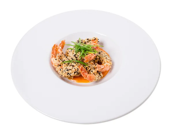 Delicious grilled jumbo shrimps with sesame. — Stock Photo, Image