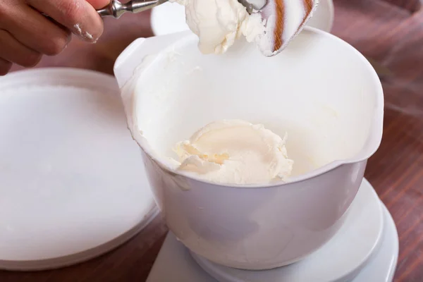 Proceso Hacer Una Crema Para Confitería Primer Plano — Foto de Stock