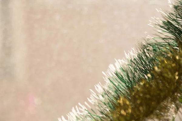 Christmas Tinsel Element Decoration Close Background Blurred — Stock Photo, Image