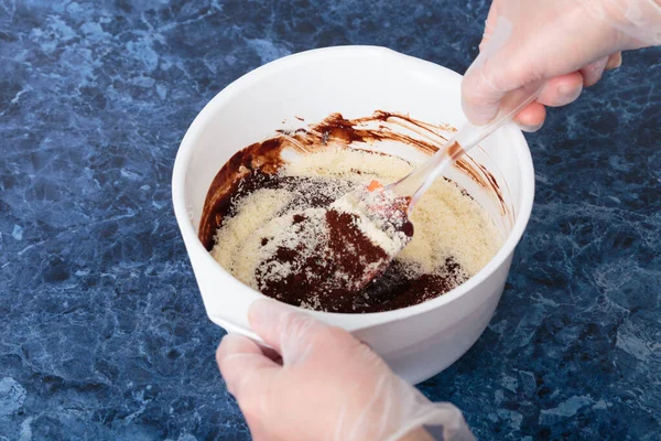 Mixing Grated Parmesan Cheese Hot Chocolate Process Takes Place White — Stock Photo, Image