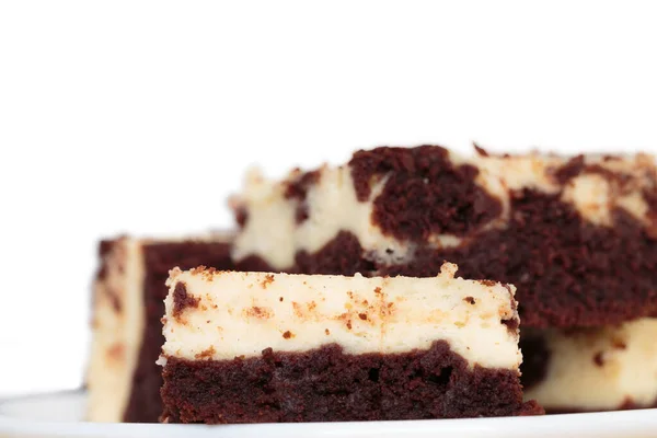 Csendélet Egy Szelet Sajttorta Brownie Val Háttér Fehér Közelkép — Stock Fotó