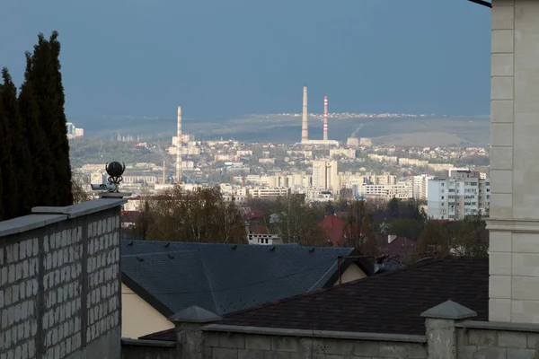 Vista Ciudad Desde Casa Colina Cielo Oscuro Debajo Ciudad — Foto de Stock