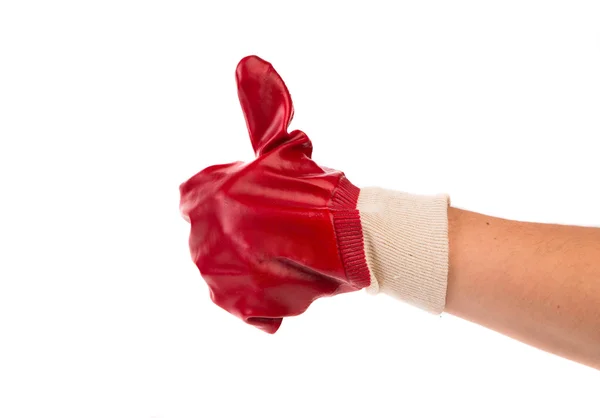 Duimen omhoog met een rode handschoen. — Stockfoto