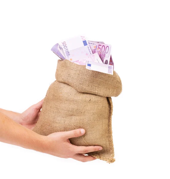 Man hands holding money bag — Stock Photo, Image