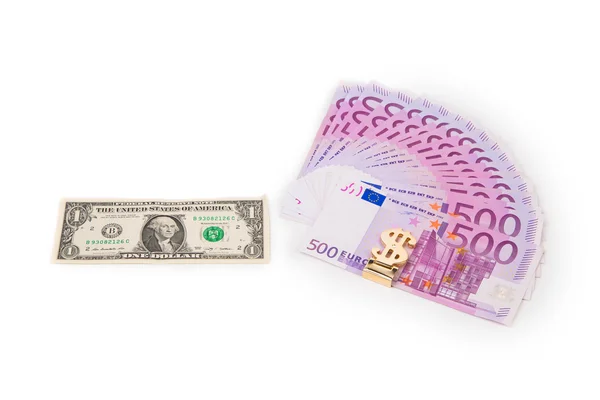 Fan van de euro en dollar bill. — Stockfoto