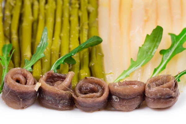 Asparagus salad with anchovies. — Stock Photo, Image