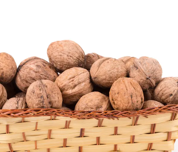 Koš plný vlašských ořechů — Stock fotografie