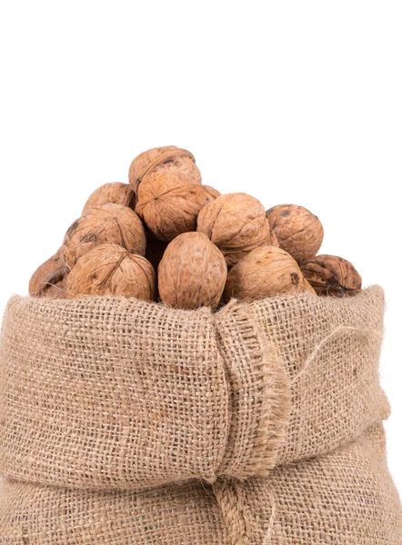 Nueces en bolsa de arpillera . — Foto de Stock