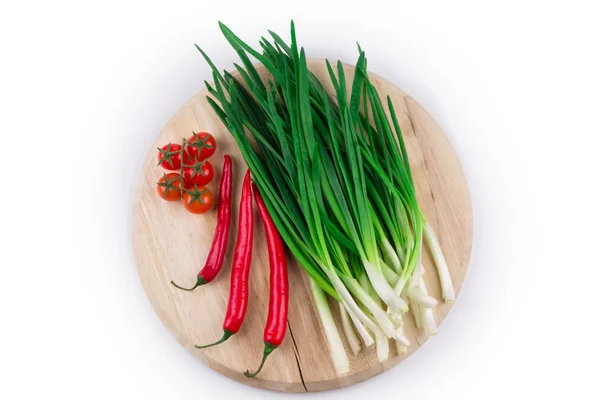 Green onion with red pepper — Stock Photo, Image