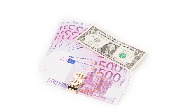 Five hundred euro fan and dollar bill — Stock Photo, Image