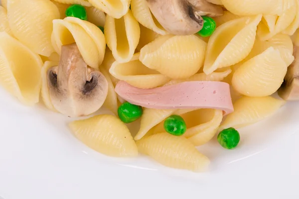 Pasta med svamp och korv. — Stockfoto