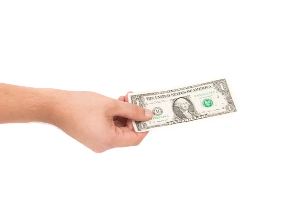 Dollar bill in de hand — Stockfoto