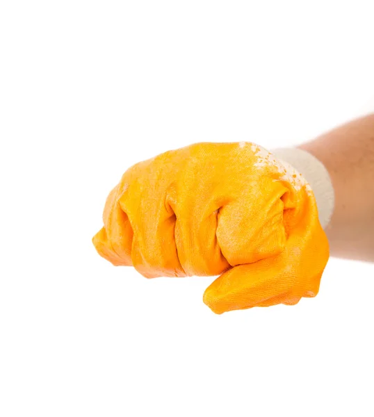 Hand in yellow rubber glove. — Stock Photo, Image