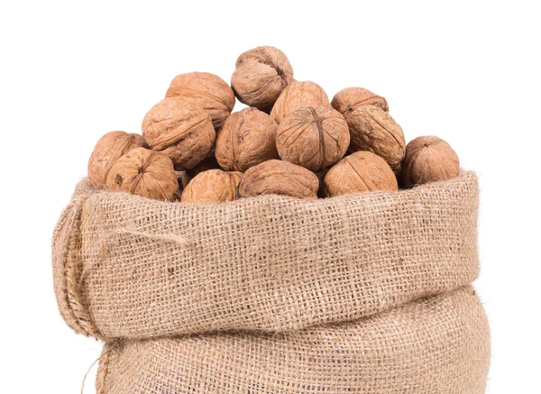 Nueces en bolsa de arpillera . — Foto de Stock