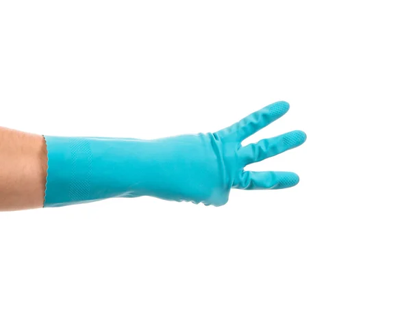 Синяя перчатка на руке — стоковое фото