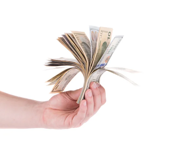 Hand met dollarbiljetten. — Stockfoto