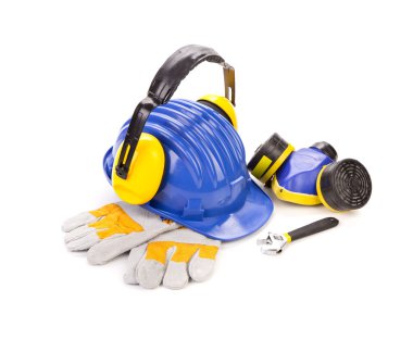 Kask ve koruyucu gözlük.