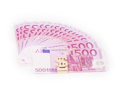 Five hundred euro notes aligned. clipart