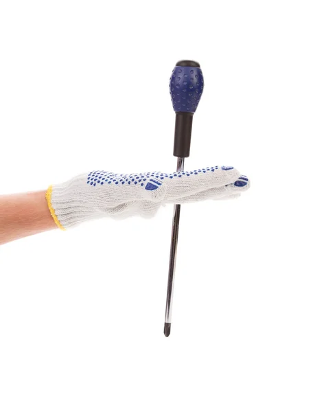 Hand in glove holding screwdriver. — Stock Photo, Image