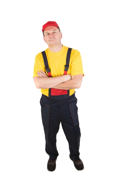 Werknemer dragen van Amerikaanse overalls. — Stockfoto