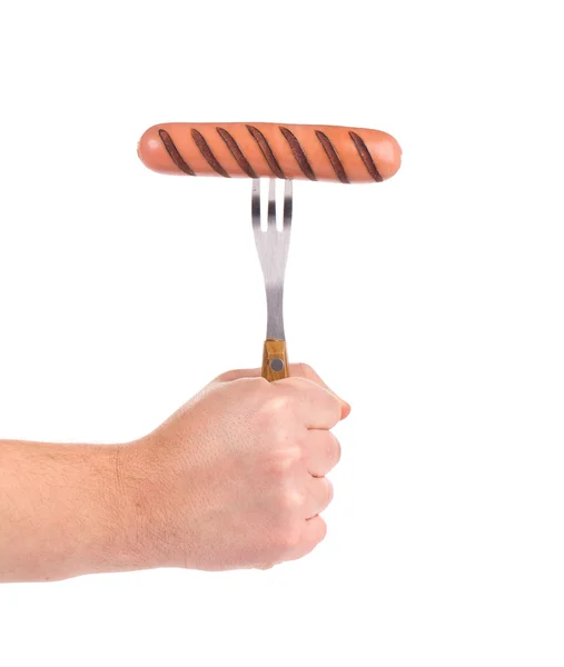 Fork with grilled sausage — Stock Photo, Image