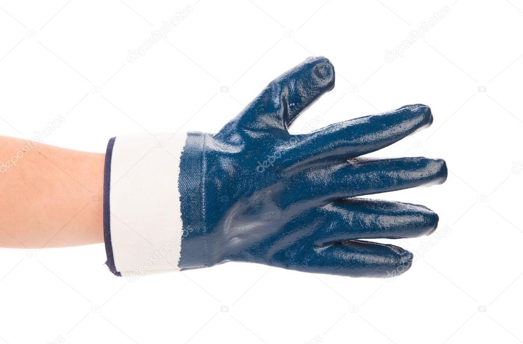 Blue rubber work glove. 