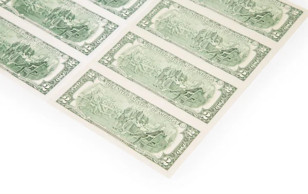 2 美元的钞票的背景 — 图库照片