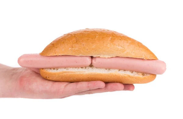 Smakelijke hotdog in hand — Stockfoto