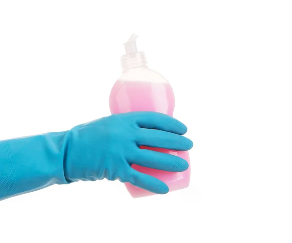 Pink detergent in hand — Stock Photo, Image