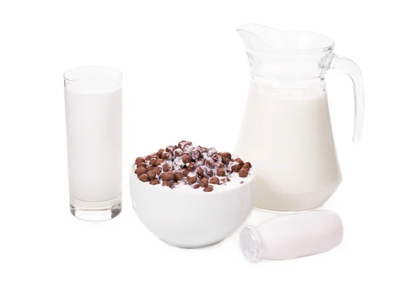 Tigela de flocos de milho e leite — Fotografia de Stock