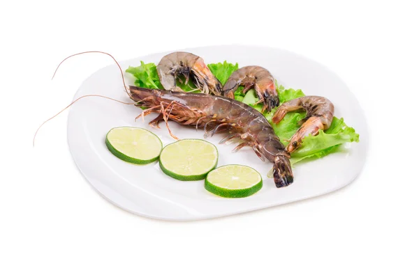 Delicious fresh shrimps with lemon — Stock Photo, Image