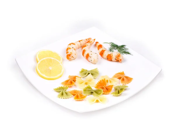 Fresh shrimps and pasta — Stock Photo, Image