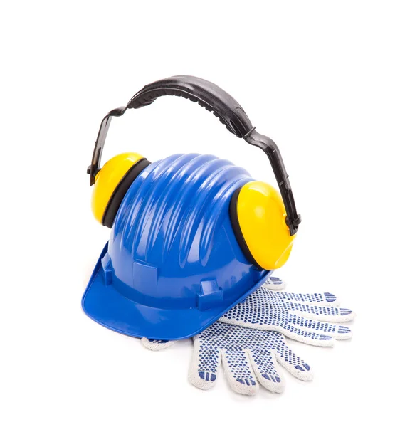 Safety helmet with earphones — Stock Photo, Image