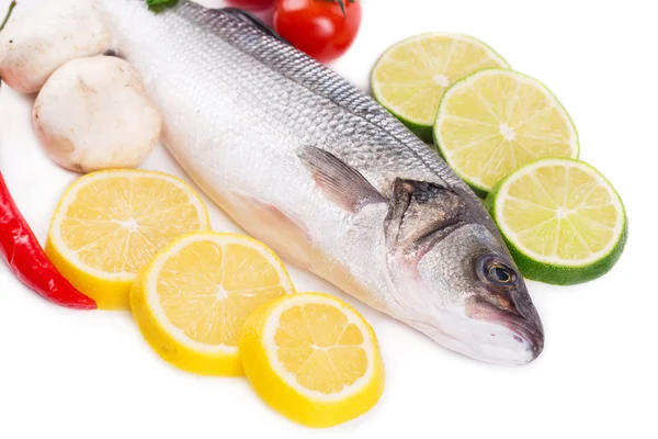 Seabass with vegetables. — Stock Photo, Image