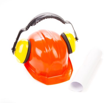 Kırmızı kask kulaklık ile 