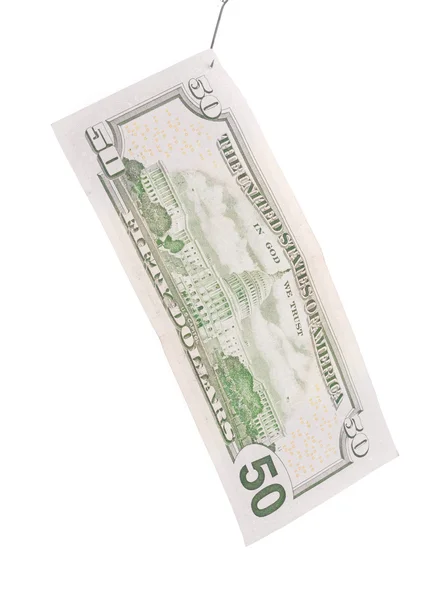 Billete de dólar en un gancho . — Foto de Stock
