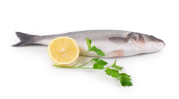 Fresh seabass with lemon — Stock Photo, Image