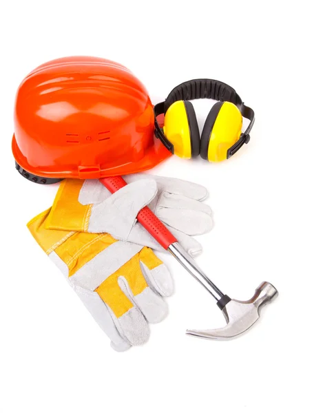 Red helmet and working tools. — Stock Photo, Image