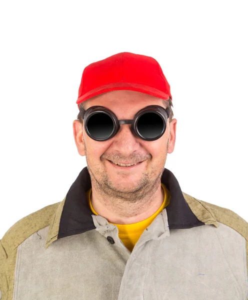 Lächelnder Schweißer in Brille. — Stockfoto