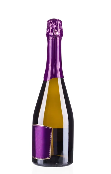 Бутылка шампанского с фиолетовым топом . — стоковое фото