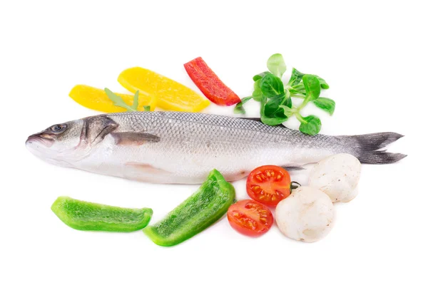 Fresh seabass and vegetables — Stock Photo, Image