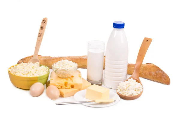 Dairy products and bread — Stock Photo, Image