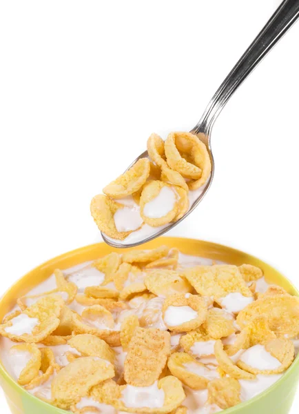 White bowl of corn flakes. — Stock Photo, Image