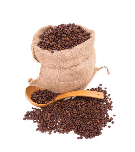 Kávová zrna v pytli — Stock fotografie