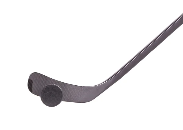 Black ice hockey stick and puck — Stock Photo, Image