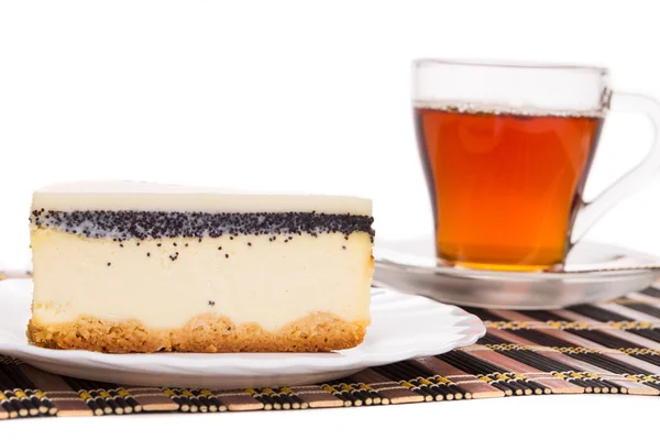 Cheesecake ile çay — Stok fotoğraf