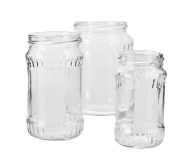 Üç boş cam kavanoz..