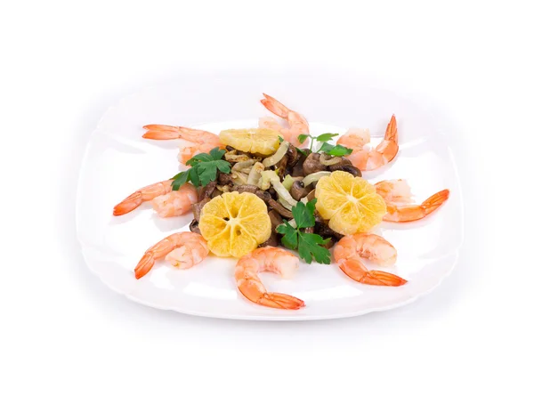Shrimp salad with mushrooms — Stock Photo, Image